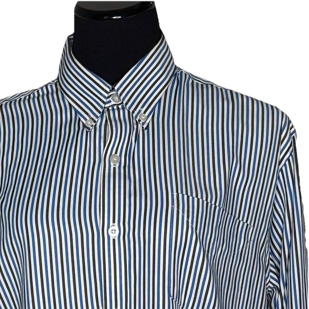 Louis Barton Men's 42 Striped Button Down‎ White Blue Brown Shirt